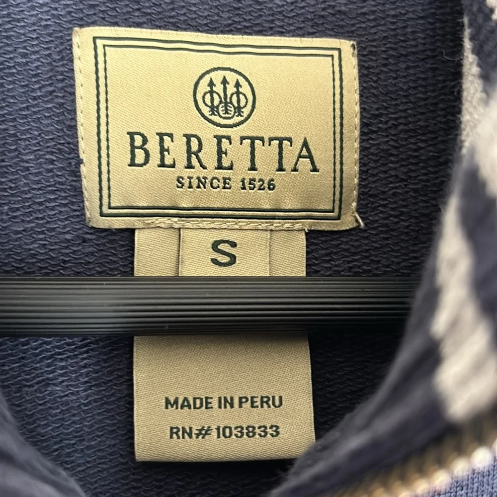 BERETTA navy blue zip up athletic bomber jacket mock neck patches embroidered